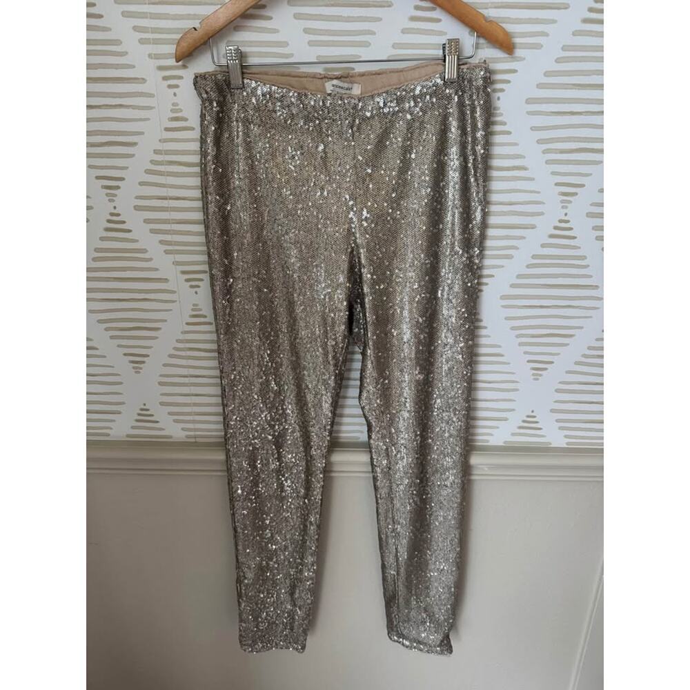 Francesca's Collections Silver Sequin Boot Cut Pants